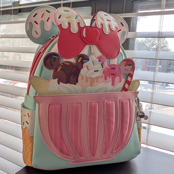 Loungefly Handbags - HTF Rare Loungefly Minnie Disney Sundae Ice Cream Small Backpack